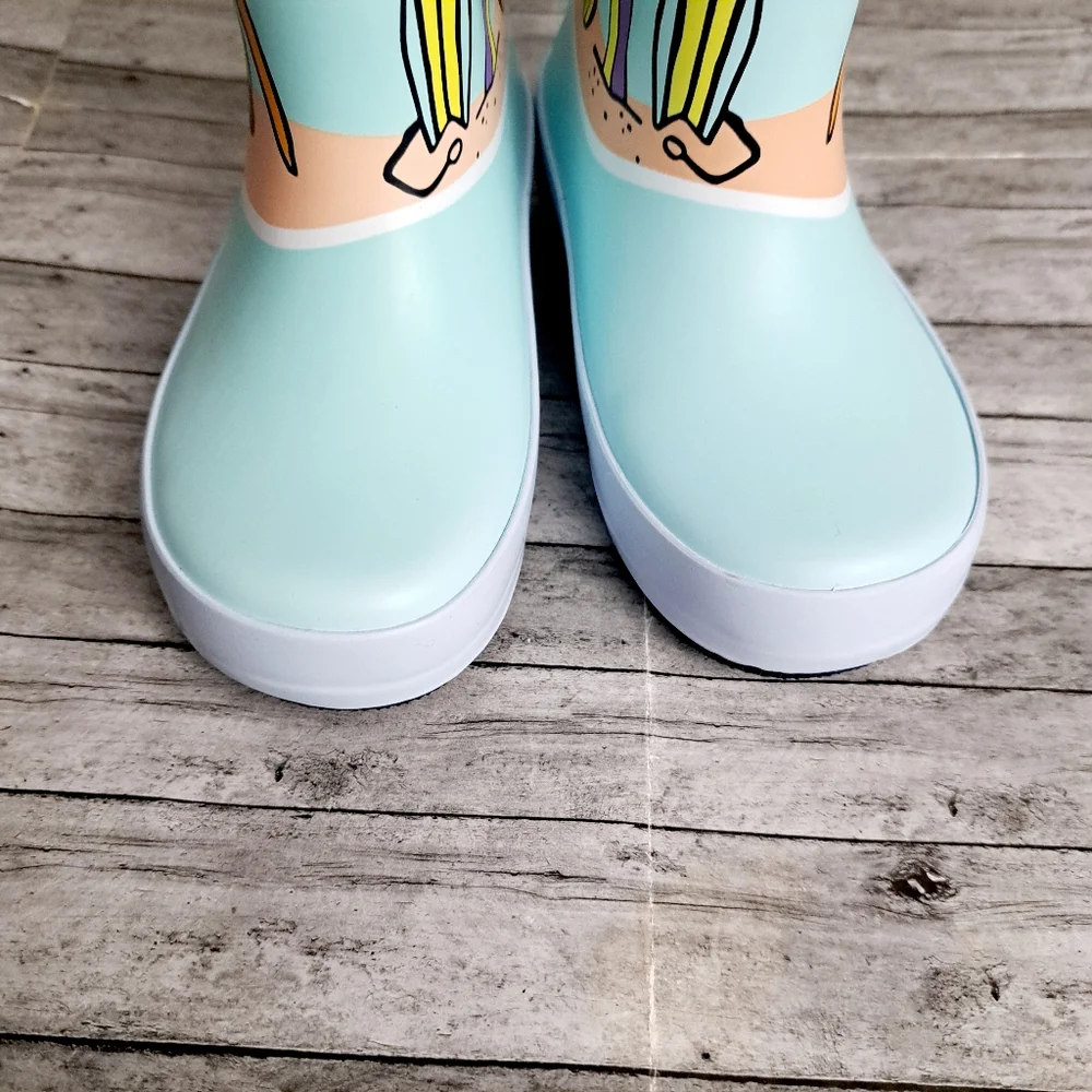 Cat & Jack Boy's Evan Blue Toddler Beach Scene Rubber Slip-on Rain Boots Sz 7